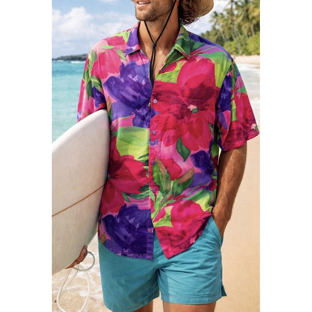 Jams World Men's Garden Passion Shirt Small Vintage Floral Hawaiian Button Up